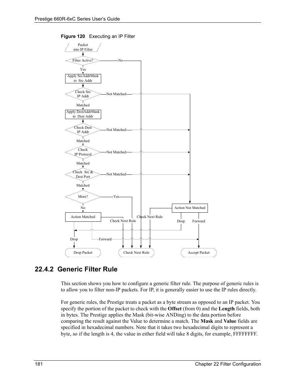 2 generic filter rule, Figure 120 executing an ip filter | ZyXEL Communications ADSL/ADSL2/ADSL2+ Router 660R-6xC Series User Manual | Page 182 / 282