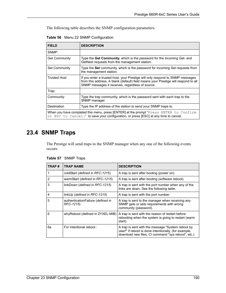 4 snmp traps | ZyXEL Communications ADSL/ADSL2/ADSL2+ Router 660R-6xC Series User Manual | Page 191 / 282