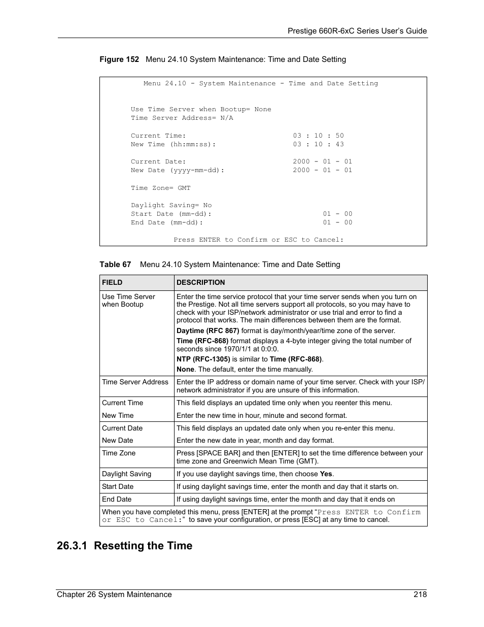 1 resetting the time | ZyXEL Communications ADSL/ADSL2/ADSL2+ Router 660R-6xC Series User Manual | Page 219 / 282