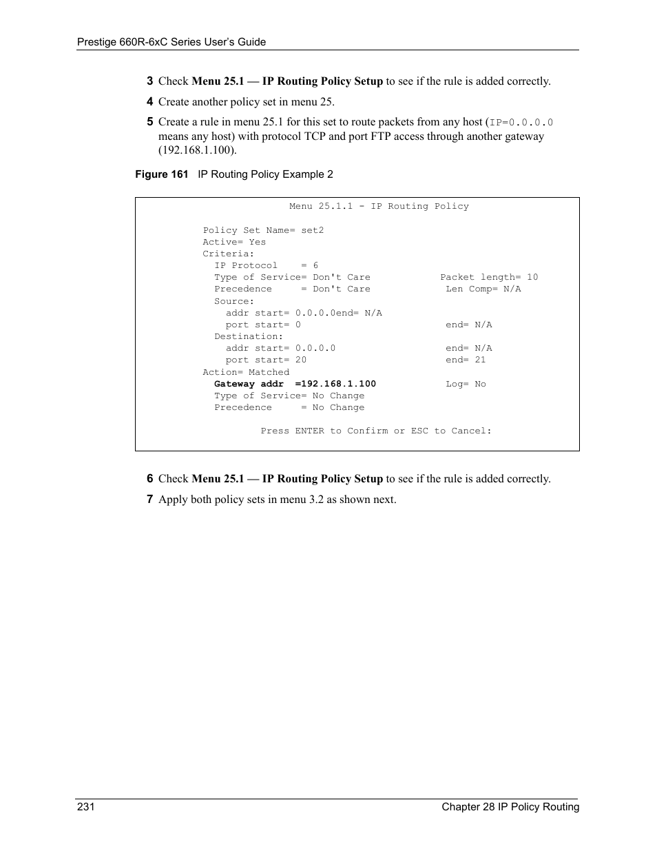 Figure 161 ip routing policy example 2 | ZyXEL Communications ADSL/ADSL2/ADSL2+ Router 660R-6xC Series User Manual | Page 232 / 282