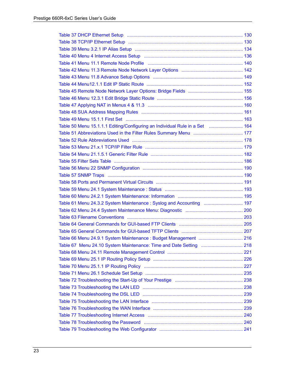 ZyXEL Communications ADSL/ADSL2/ADSL2+ Router 660R-6xC Series User Manual | Page 24 / 282