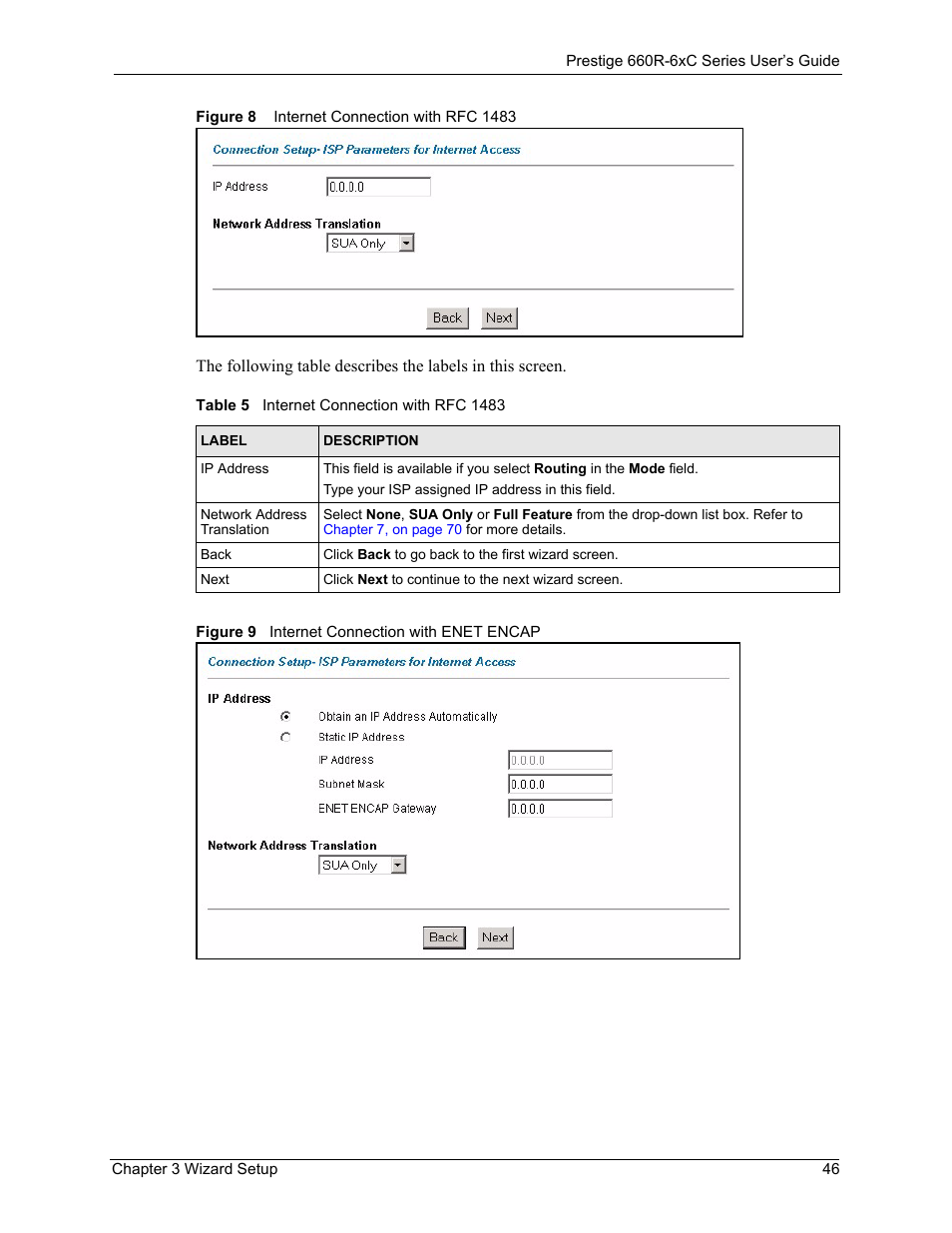 Table 5 internet connection with rfc 1483 | ZyXEL Communications ADSL/ADSL2/ADSL2+ Router 660R-6xC Series User Manual | Page 47 / 282