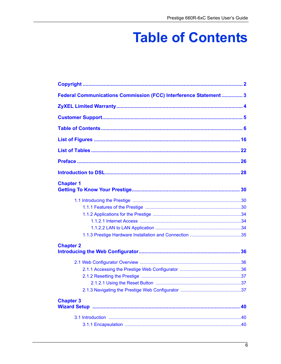 ZyXEL Communications ADSL/ADSL2/ADSL2+ Router 660R-6xC Series User Manual | Page 7 / 282