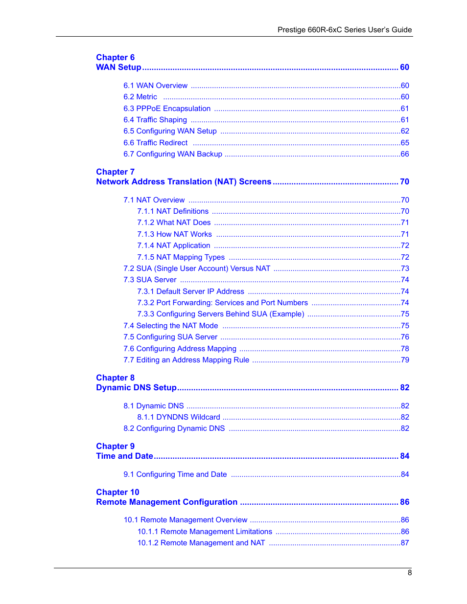 ZyXEL Communications ADSL/ADSL2/ADSL2+ Router 660R-6xC Series User Manual | Page 9 / 282