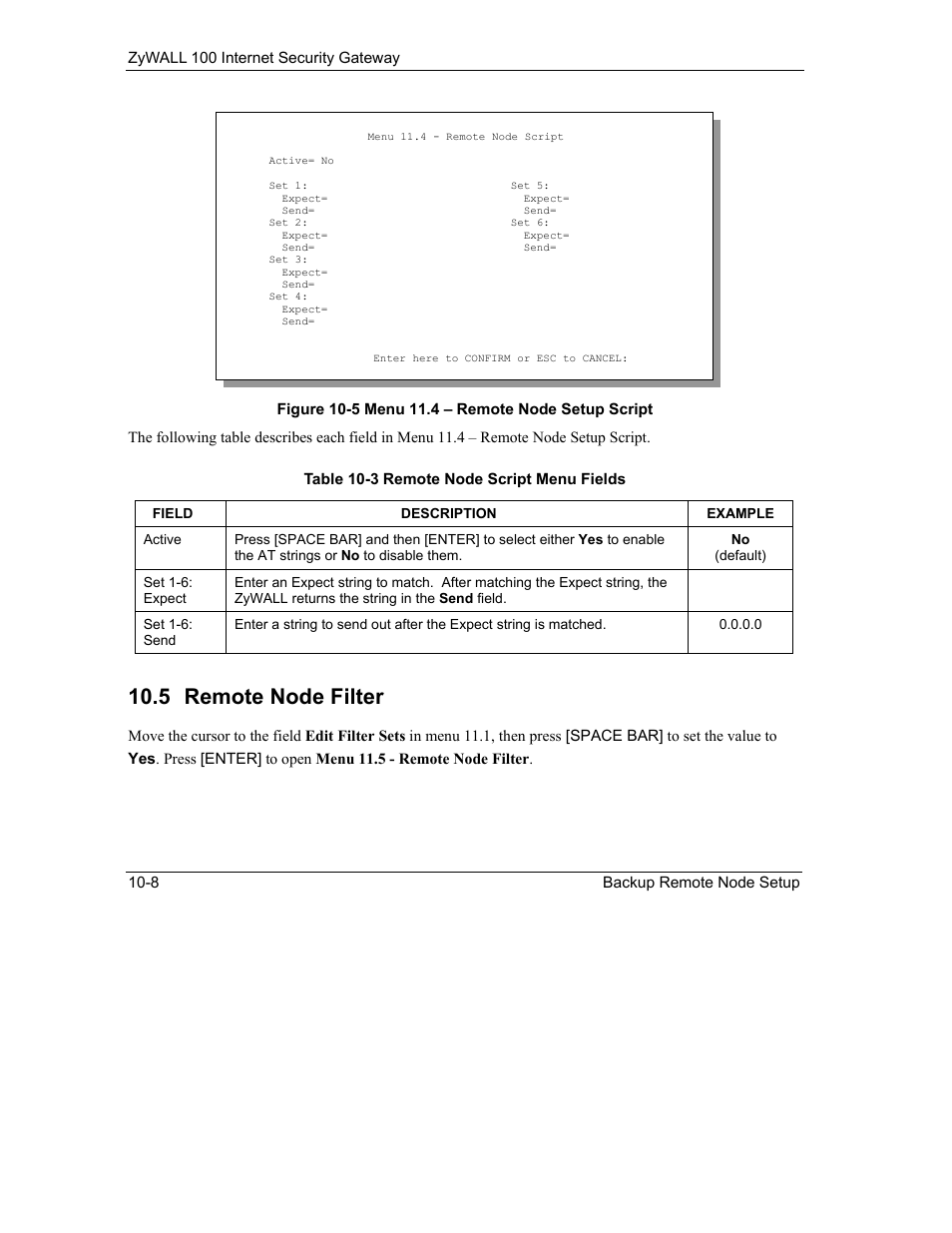 Remote node filter, 5 remote node filter | ZyXEL Communications Internet Security Gateway ZyWALL 100 User Manual | Page 107 / 356