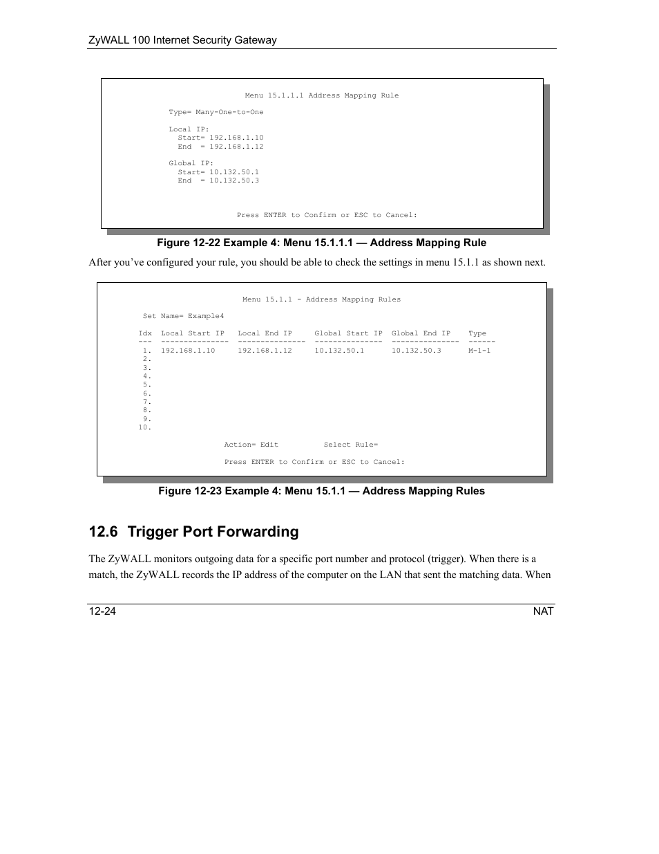 Trigger port forwarding, 6 trigger port forwarding | ZyXEL Communications Internet Security Gateway ZyWALL 100 User Manual | Page 137 / 356
