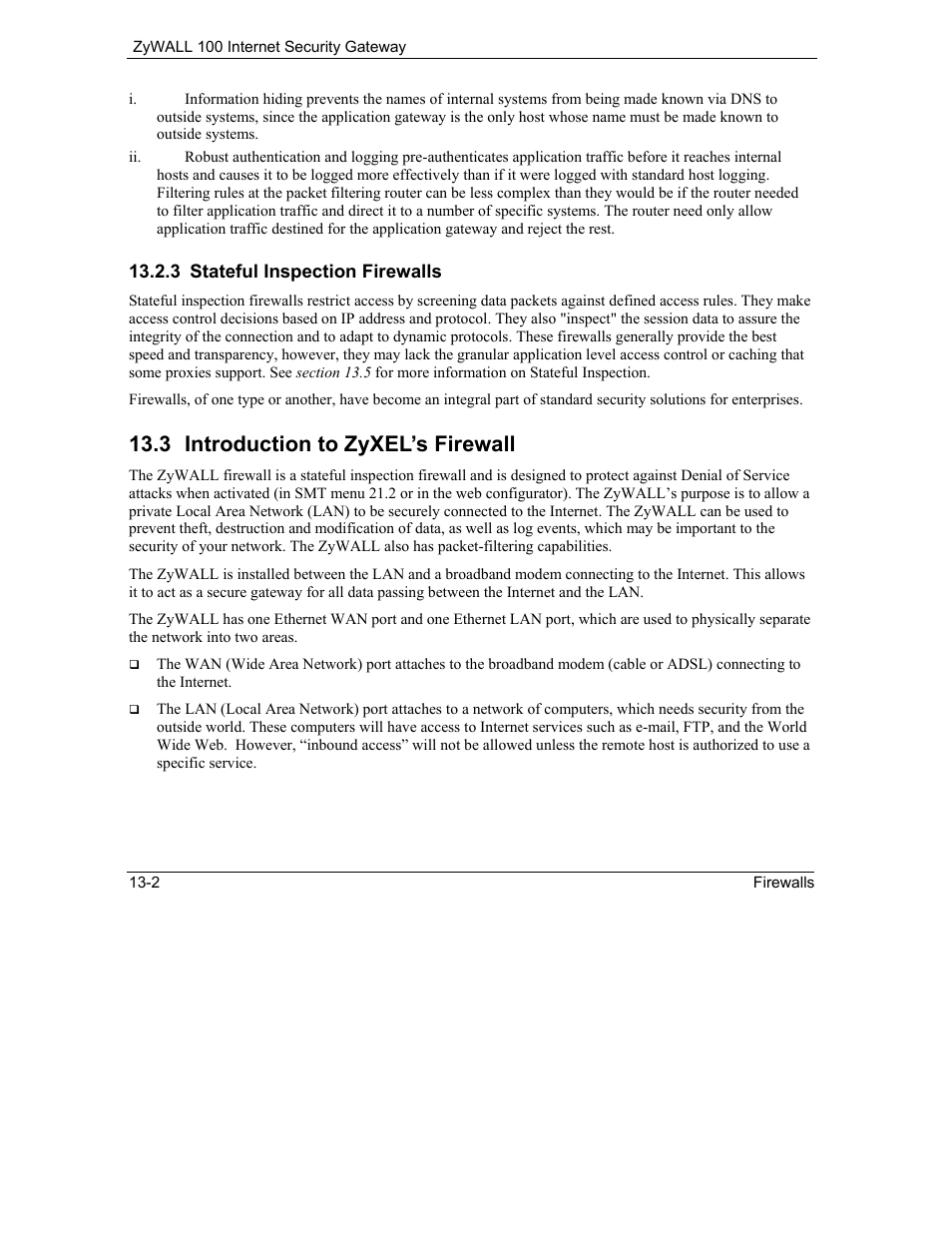 Introduction to zyxel’s firewall, 3 introduction to zyxel’s firewall | ZyXEL Communications Internet Security Gateway ZyWALL 100 User Manual | Page 144 / 356