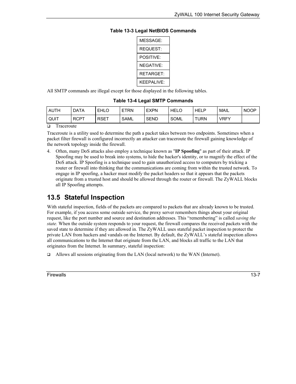 Stateful inspection, 5 stateful inspection | ZyXEL Communications Internet Security Gateway ZyWALL 100 User Manual | Page 149 / 356