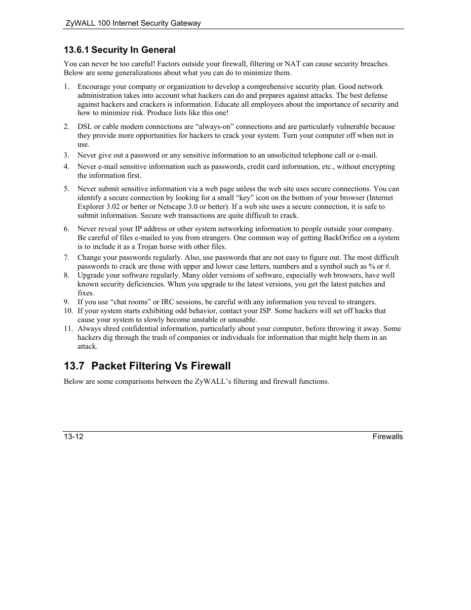 Packet filtering vs firewall, 7 packet filtering vs firewall | ZyXEL Communications Internet Security Gateway ZyWALL 100 User Manual | Page 154 / 356