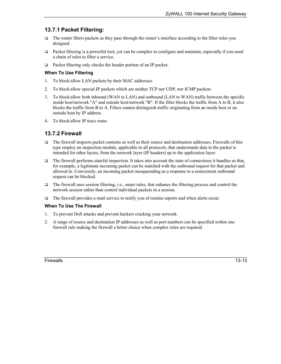 1 packet filtering, 2 firewall | ZyXEL Communications Internet Security Gateway ZyWALL 100 User Manual | Page 155 / 356