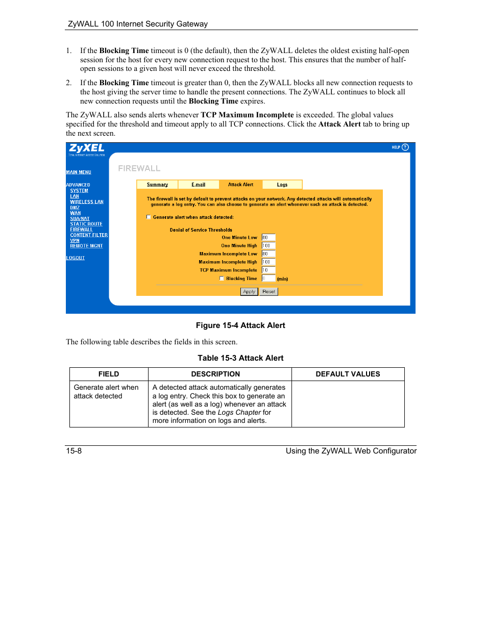 ZyXEL Communications Internet Security Gateway ZyWALL 100 User Manual | Page 168 / 356