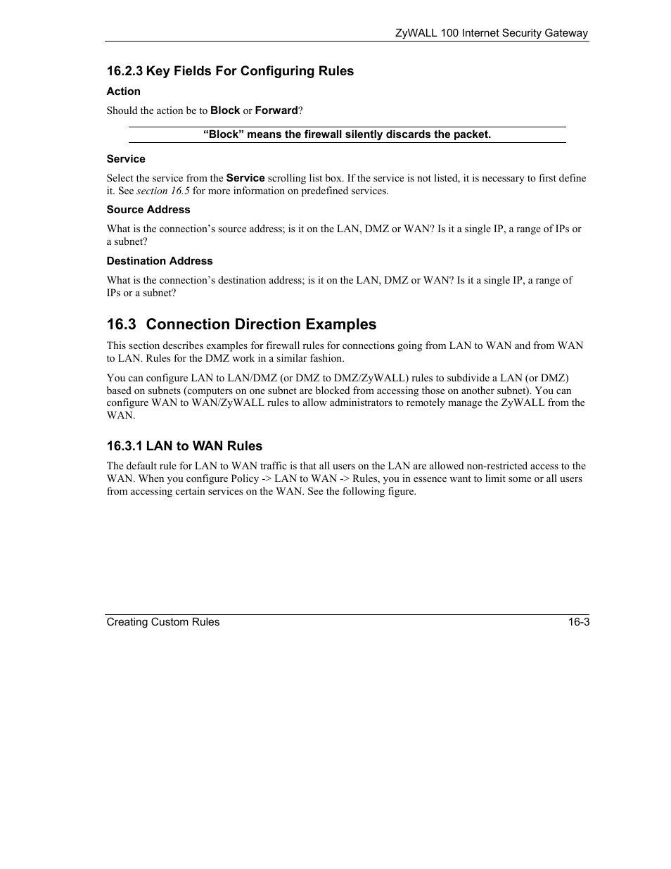 Connection direction examples, 3 connection direction examples | ZyXEL Communications Internet Security Gateway ZyWALL 100 User Manual | Page 173 / 356