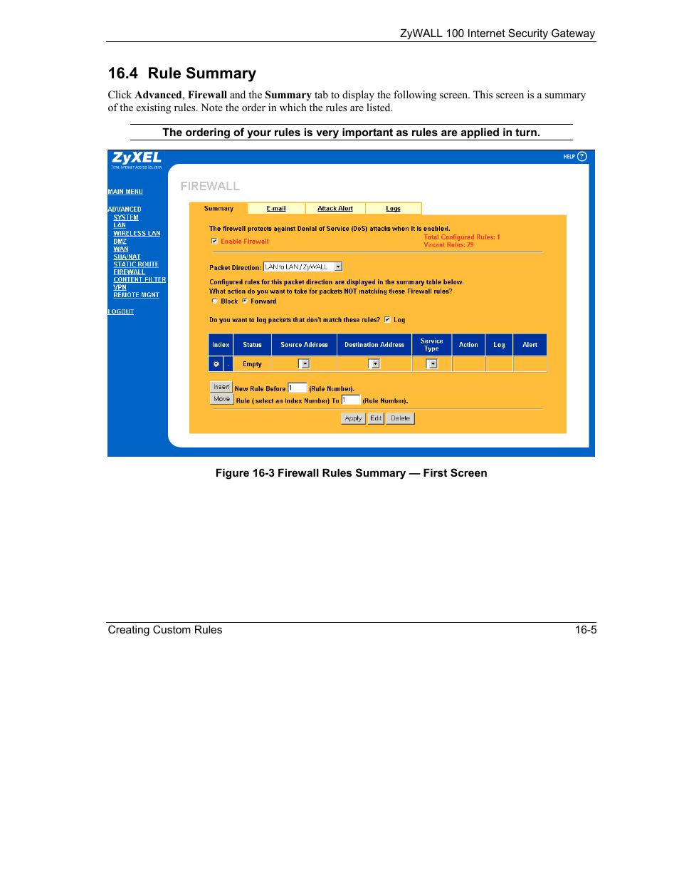 Rule summary, 4 rule summary | ZyXEL Communications Internet Security Gateway ZyWALL 100 User Manual | Page 175 / 356