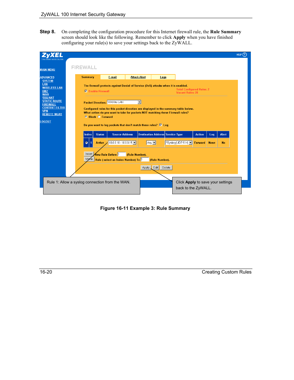 ZyXEL Communications Internet Security Gateway ZyWALL 100 User Manual | Page 190 / 356