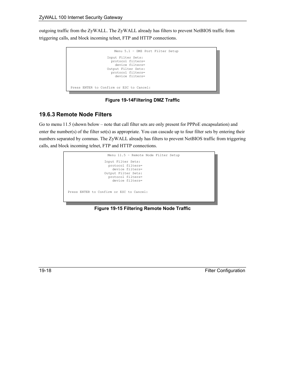 3 remote node filters | ZyXEL Communications Internet Security Gateway ZyWALL 100 User Manual | Page 213 / 356