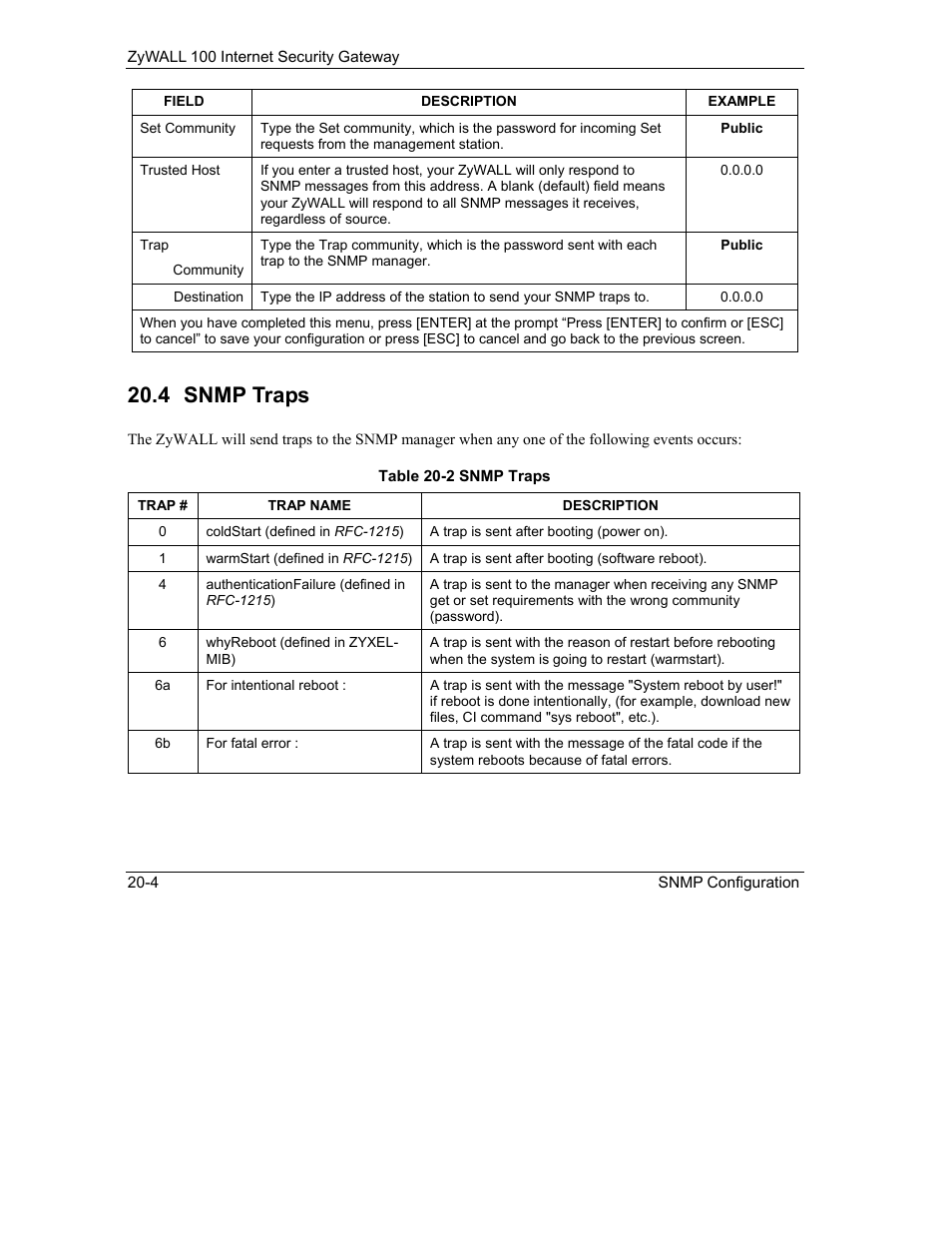 Snmp traps, 4 snmp traps | ZyXEL Communications Internet Security Gateway ZyWALL 100 User Manual | Page 217 / 356