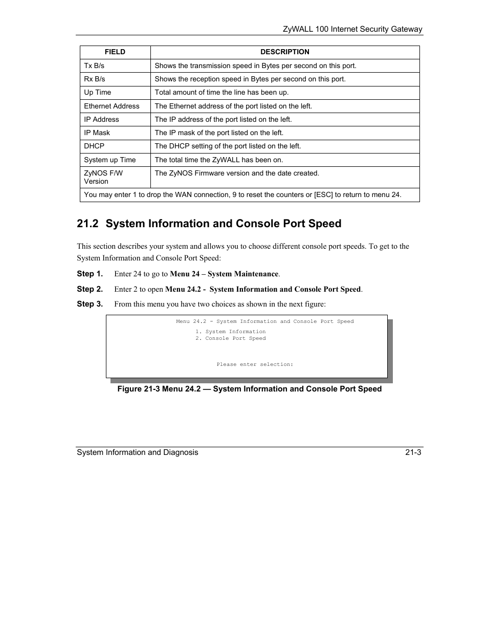 System information and console port speed, 2 system information and console port speed | ZyXEL Communications Internet Security Gateway ZyWALL 100 User Manual | Page 220 / 356