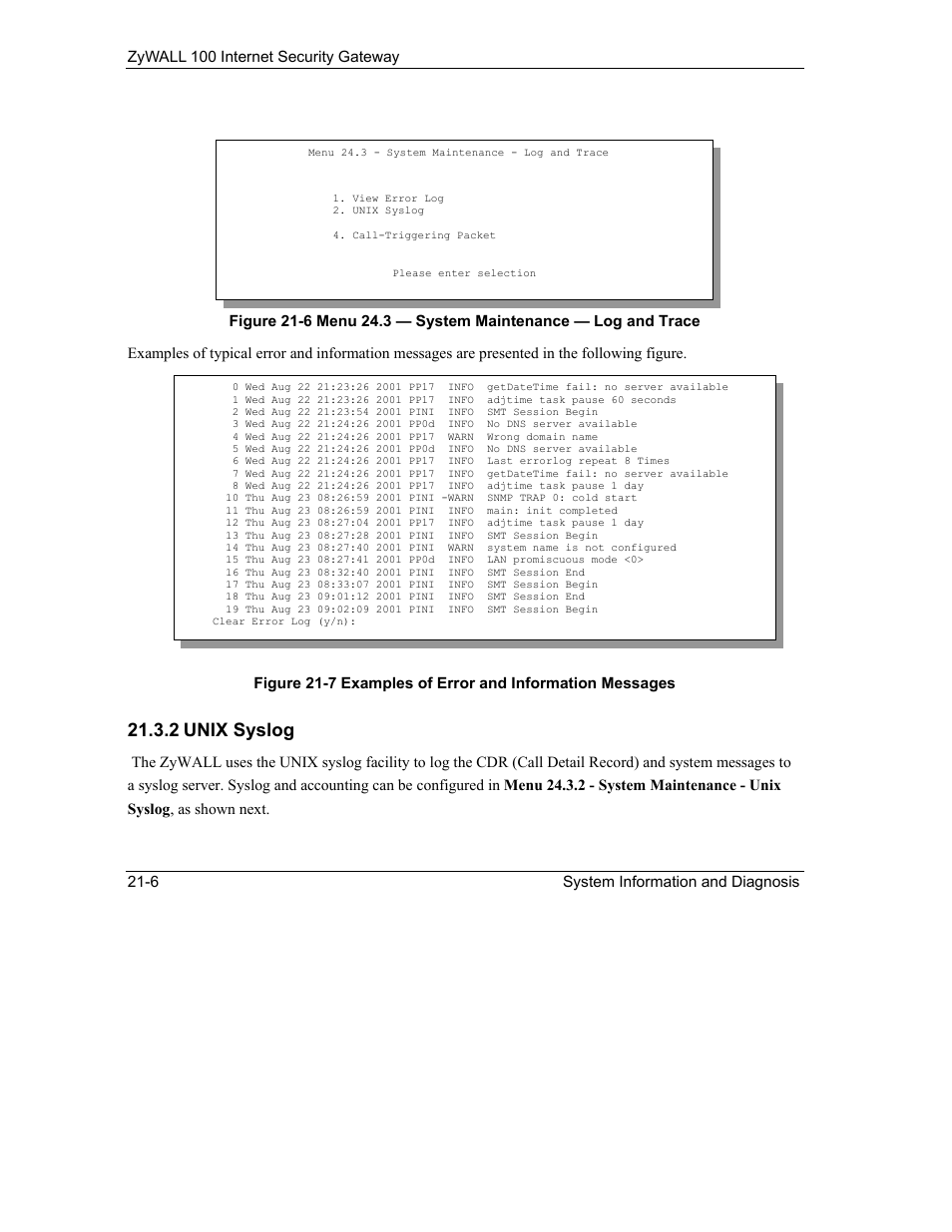 2 unix syslog | ZyXEL Communications Internet Security Gateway ZyWALL 100 User Manual | Page 223 / 356