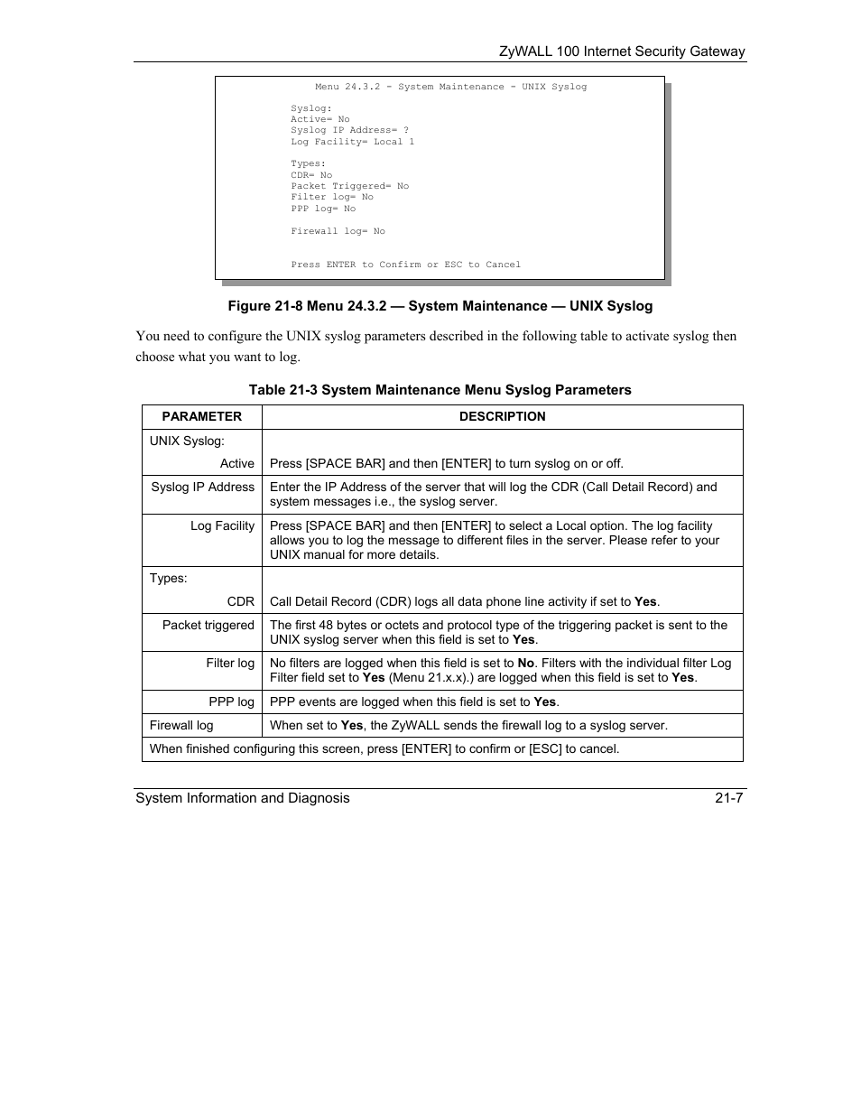 ZyXEL Communications Internet Security Gateway ZyWALL 100 User Manual | Page 224 / 356