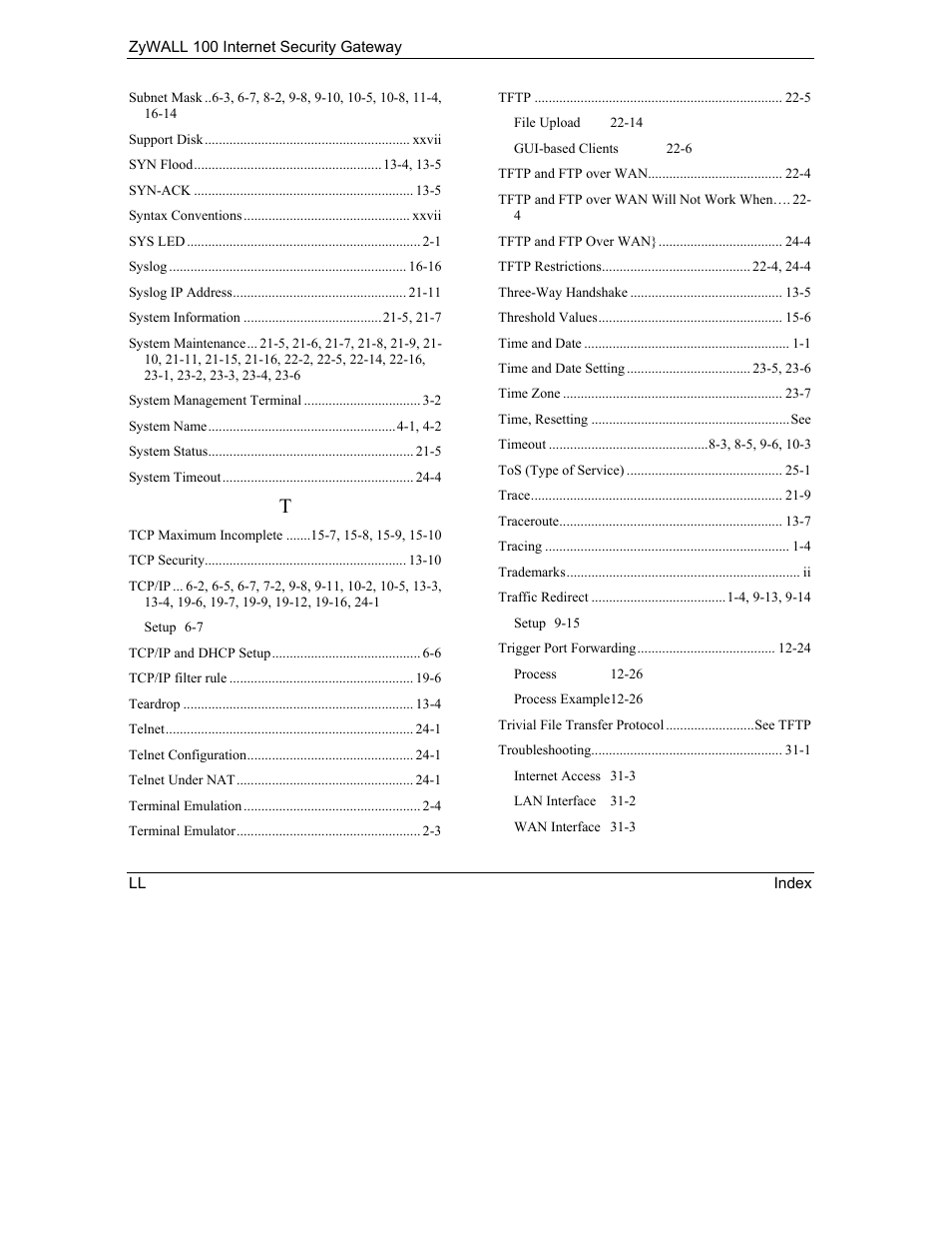 ZyXEL Communications Internet Security Gateway ZyWALL 100 User Manual | Page 354 / 356