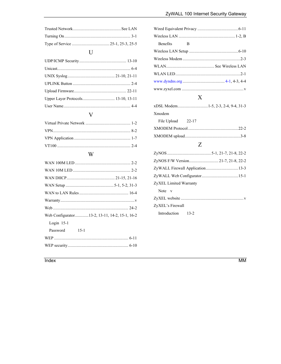 ZyXEL Communications Internet Security Gateway ZyWALL 100 User Manual | Page 355 / 356