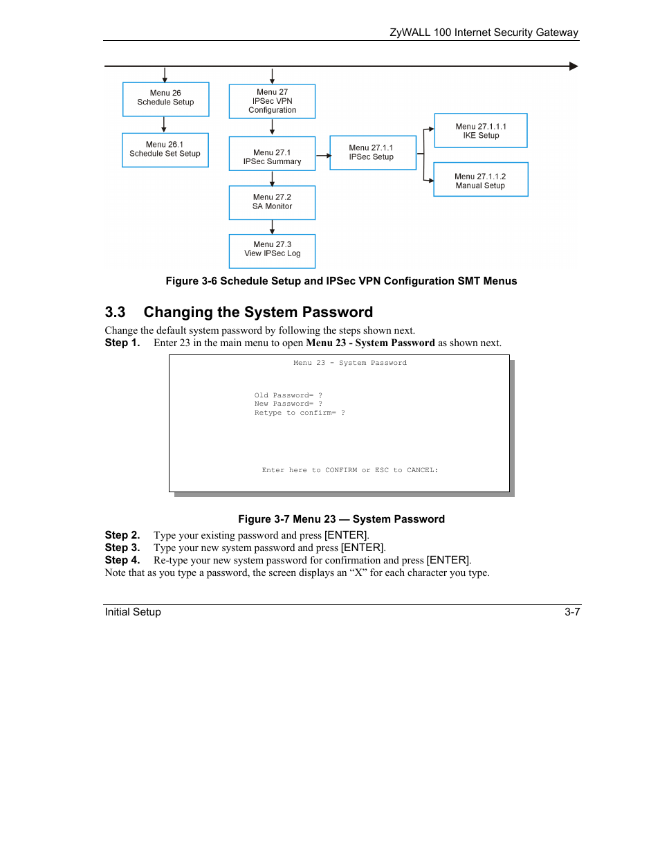 Changing the system password, 3 changing the system password | ZyXEL Communications Internet Security Gateway ZyWALL 100 User Manual | Page 48 / 356