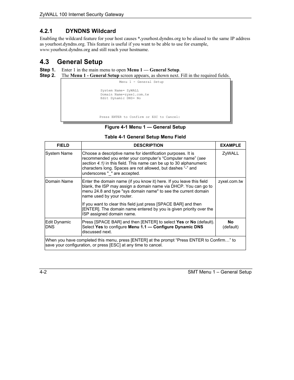 General setup, 3 general setup, 1 dyndns wildcard | ZyXEL Communications Internet Security Gateway ZyWALL 100 User Manual | Page 51 / 356