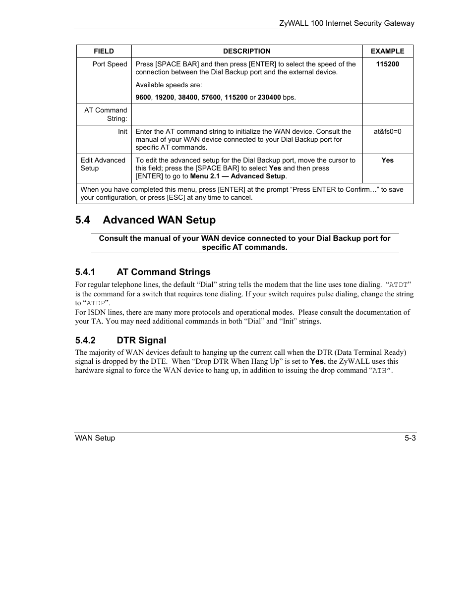 Advanced wan setup, 4 advanced wan setup | ZyXEL Communications Internet Security Gateway ZyWALL 100 User Manual | Page 56 / 356
