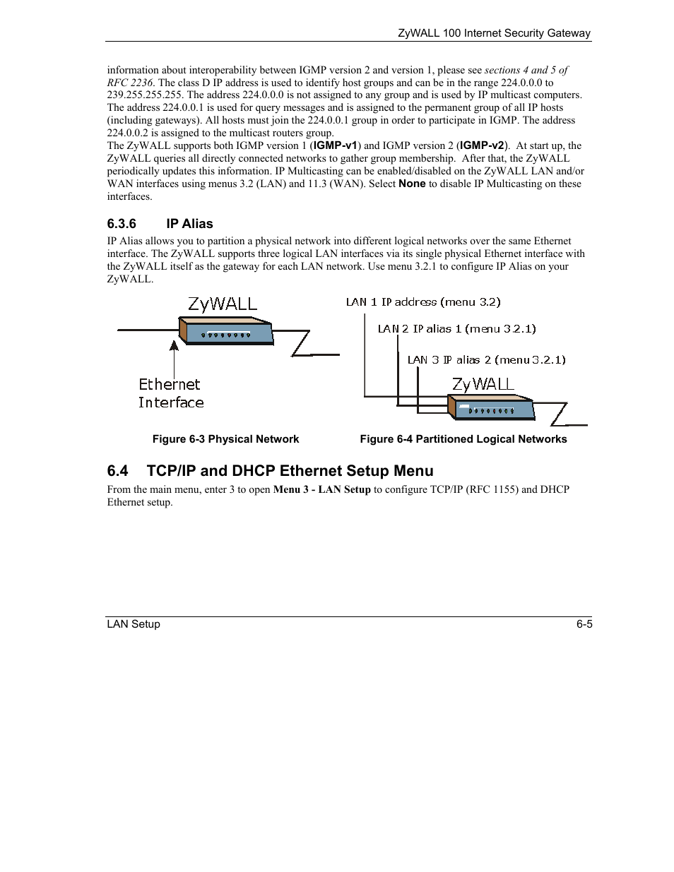 Tcp/ip and dhcp ethernet setup menu, 4 tcp/ip and dhcp ethernet setup menu | ZyXEL Communications Internet Security Gateway ZyWALL 100 User Manual | Page 64 / 356