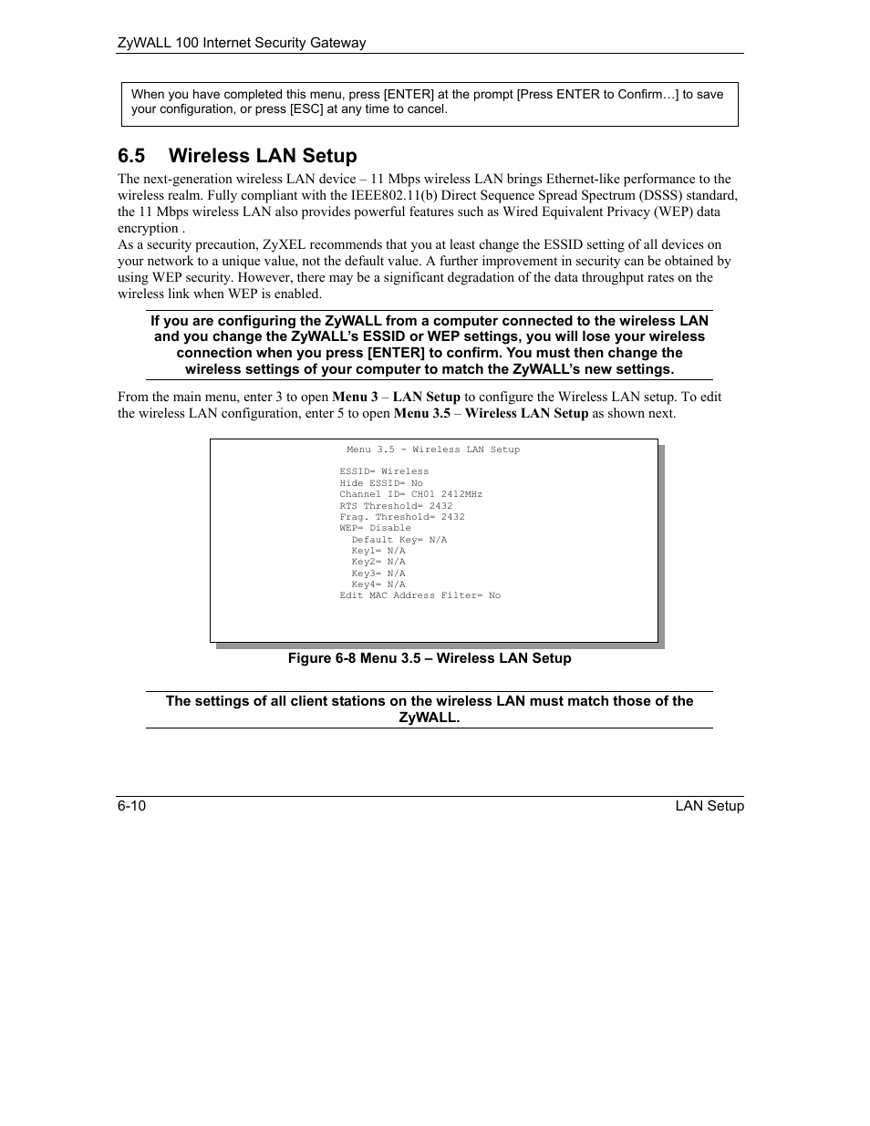 Wireless lan setup, 5 wireless lan setup | ZyXEL Communications Internet Security Gateway ZyWALL 100 User Manual | Page 69 / 356