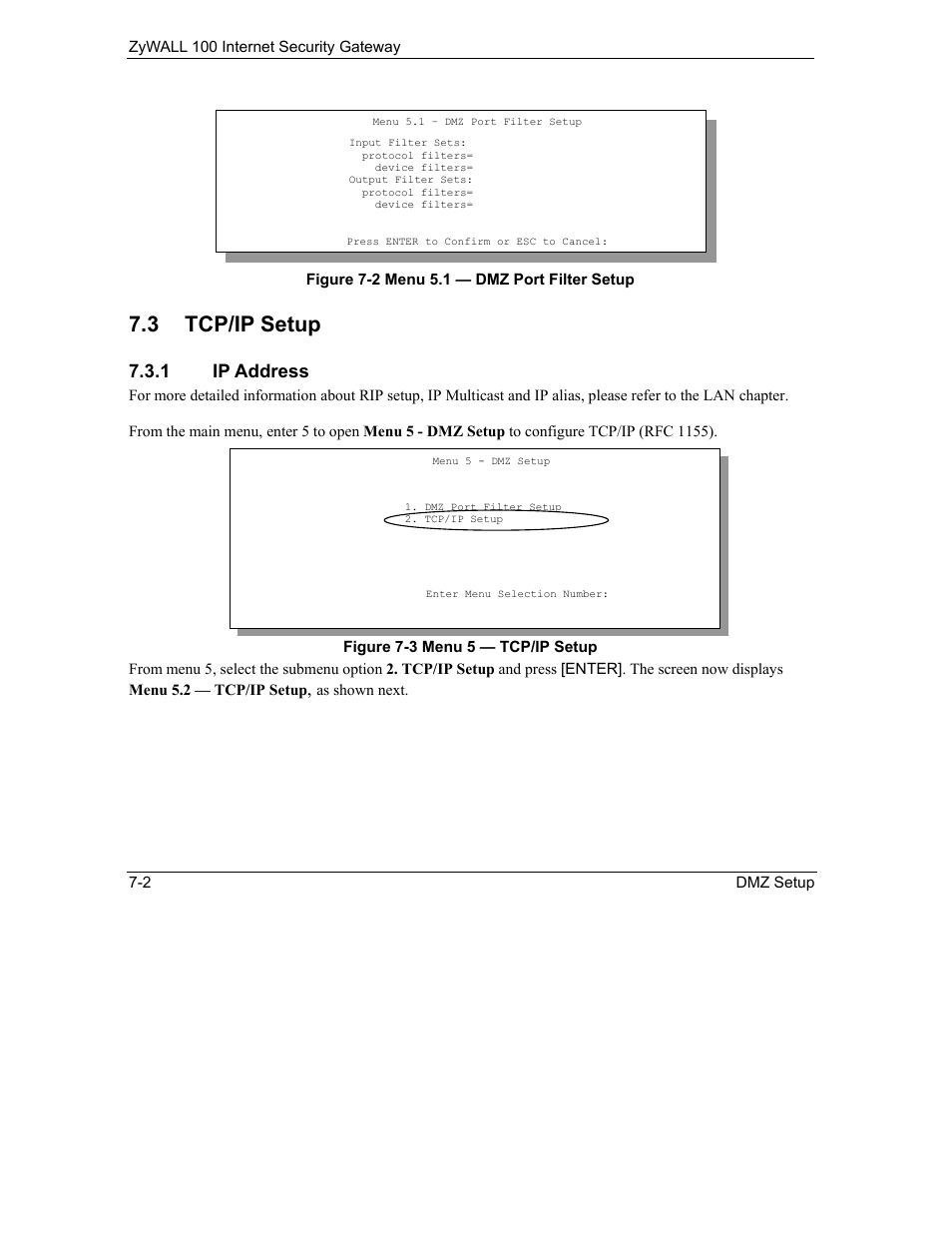 Tcp/ip setup, 3 tcp/ip setup, 1 ip address | ZyXEL Communications Internet Security Gateway ZyWALL 100 User Manual | Page 75 / 356