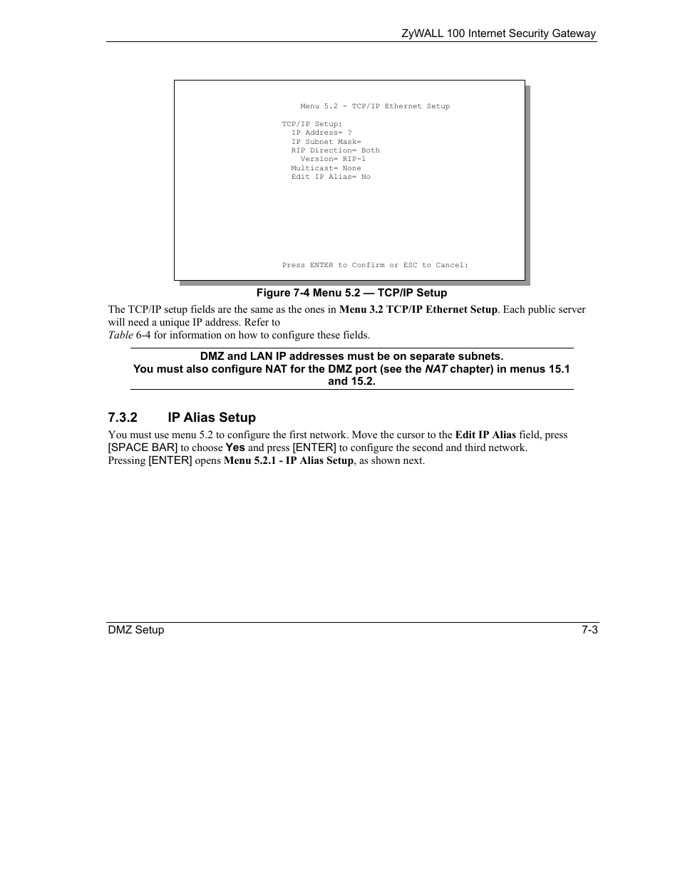 2 ip alias setup | ZyXEL Communications Internet Security Gateway ZyWALL 100 User Manual | Page 76 / 356
