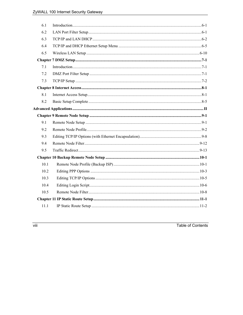ZyXEL Communications Internet Security Gateway ZyWALL 100 User Manual | Page 8 / 356