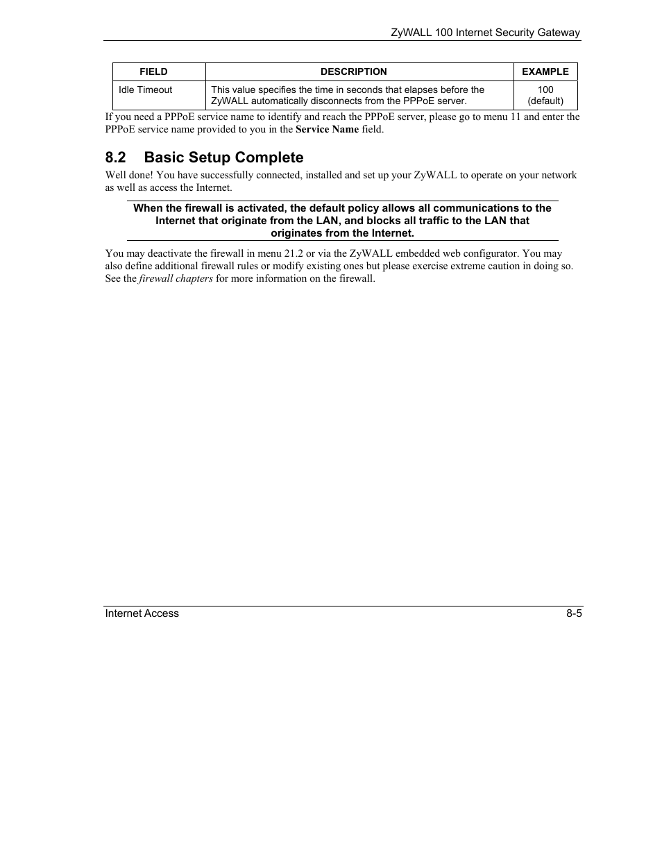 Basic setup complete, 2 basic setup complete | ZyXEL Communications Internet Security Gateway ZyWALL 100 User Manual | Page 82 / 356
