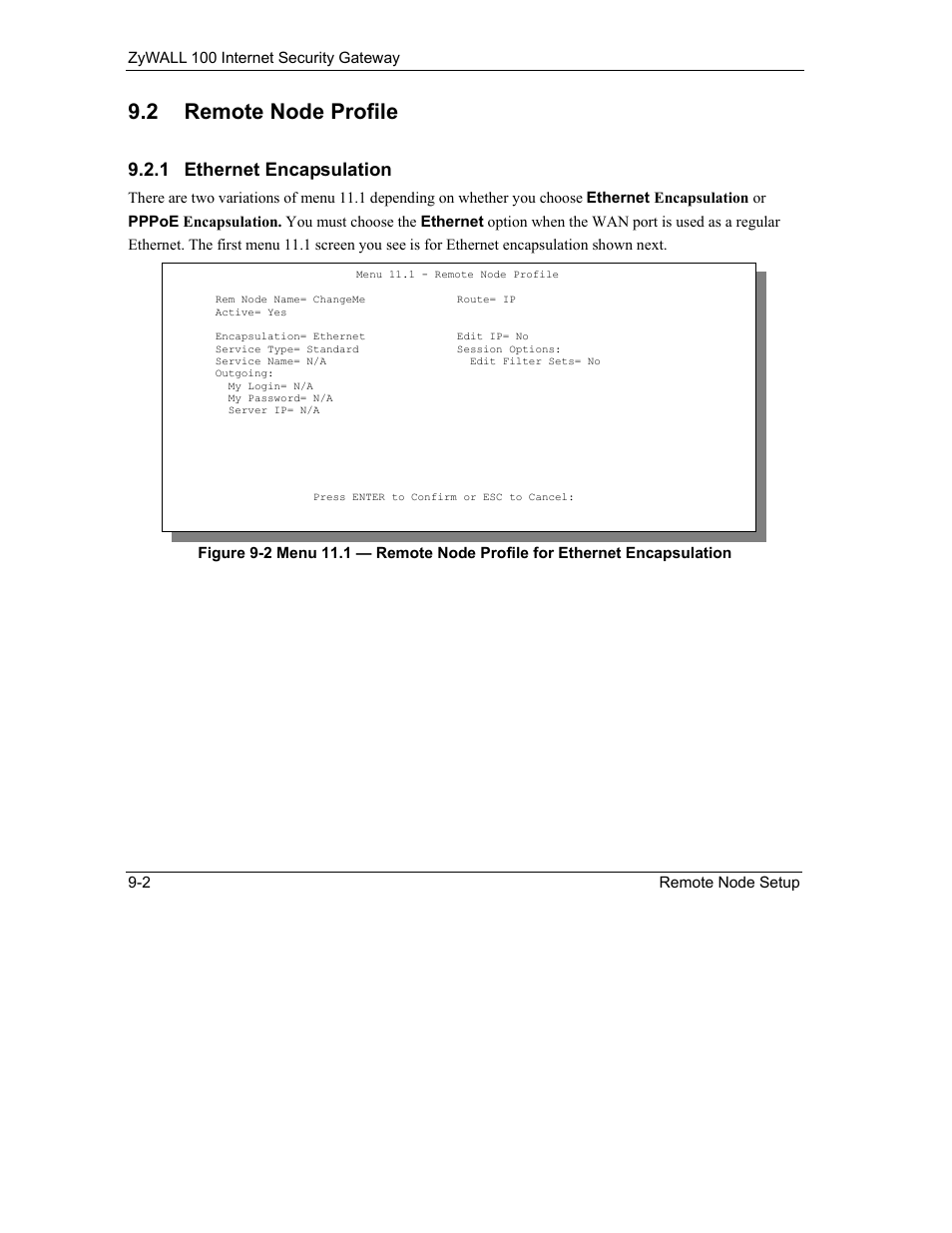 Remote node profile, 2 remote node profile, 1 ethernet encapsulation | ZyXEL Communications Internet Security Gateway ZyWALL 100 User Manual | Page 85 / 356