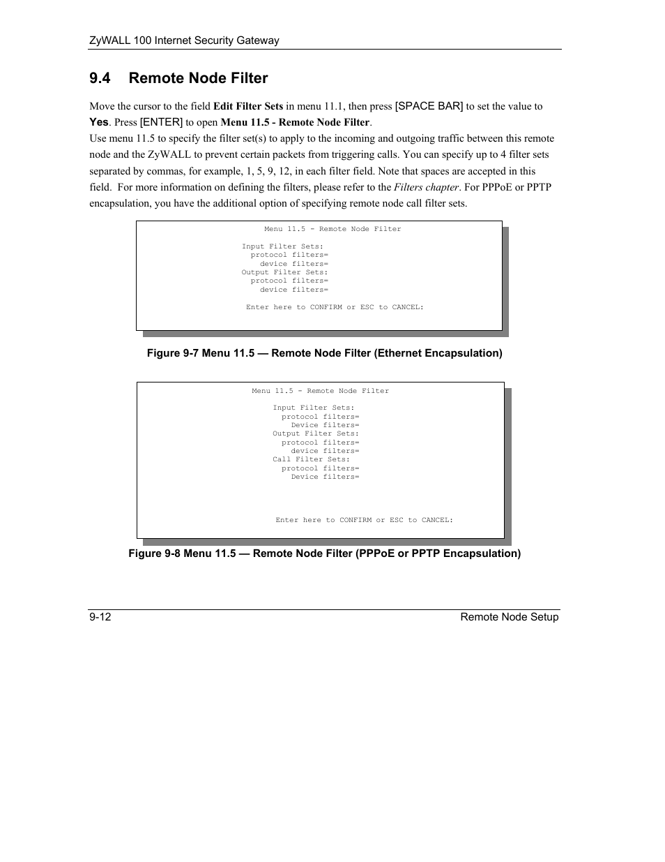 Remote node filter, 4 remote node filter | ZyXEL Communications Internet Security Gateway ZyWALL 100 User Manual | Page 95 / 356