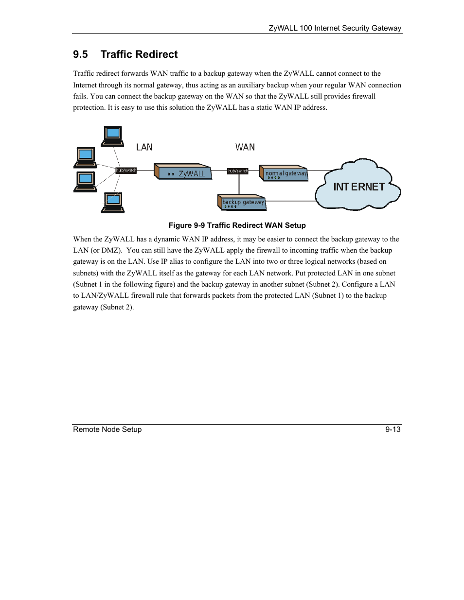 Traffic redirect, 5 traffic redirect | ZyXEL Communications Internet Security Gateway ZyWALL 100 User Manual | Page 96 / 356