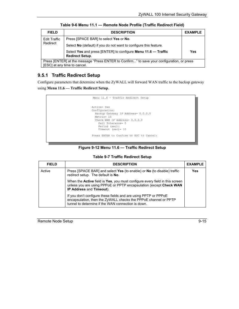 1 traffic redirect setup | ZyXEL Communications Internet Security Gateway ZyWALL 100 User Manual | Page 98 / 356