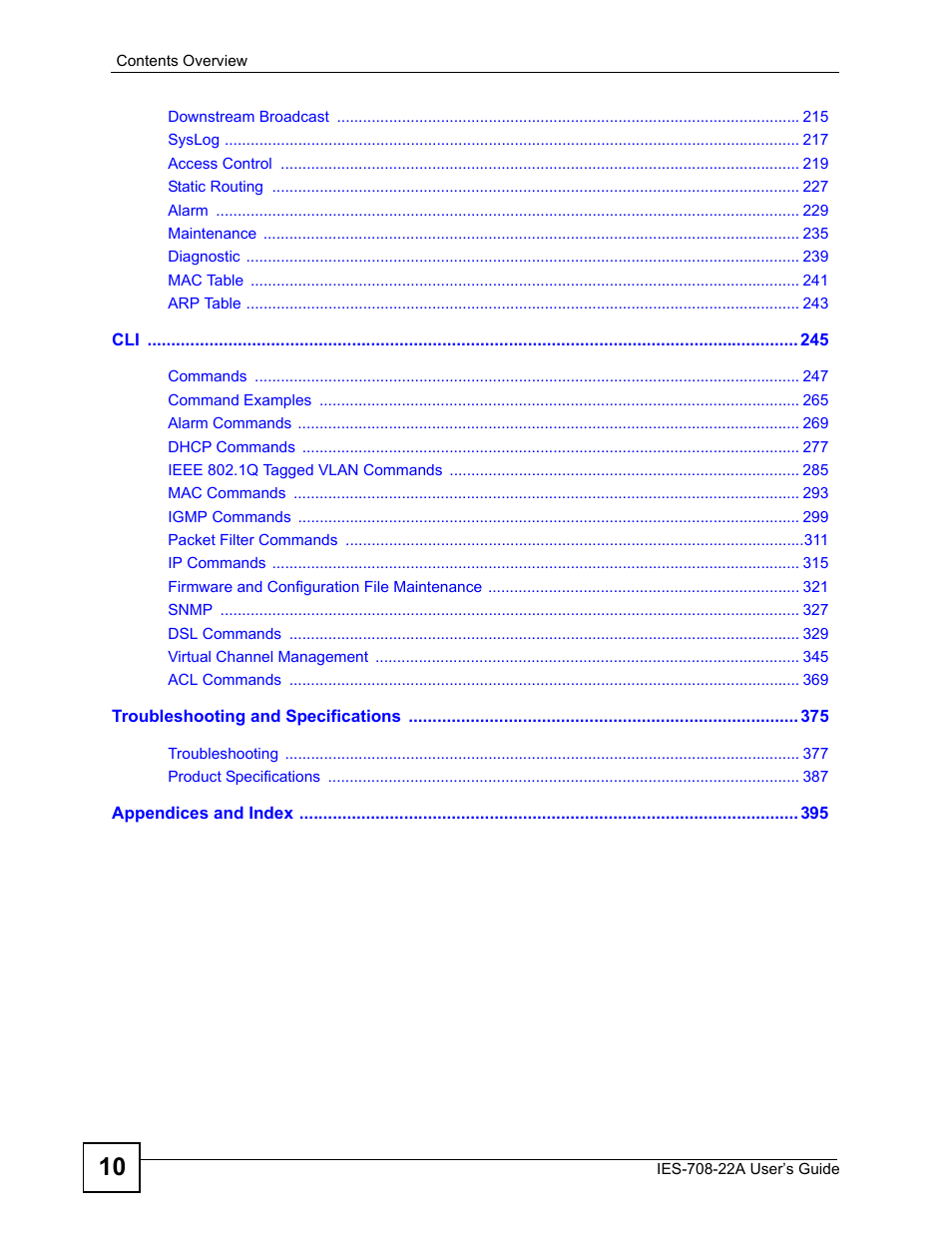 ZyXEL Communications IES-708-22A User Manual | Page 10 / 448