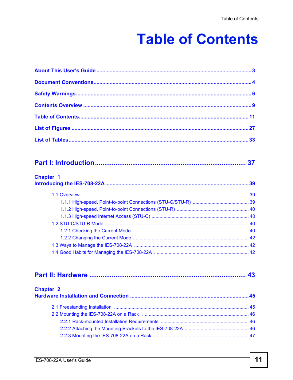 ZyXEL Communications IES-708-22A User Manual | Page 11 / 448