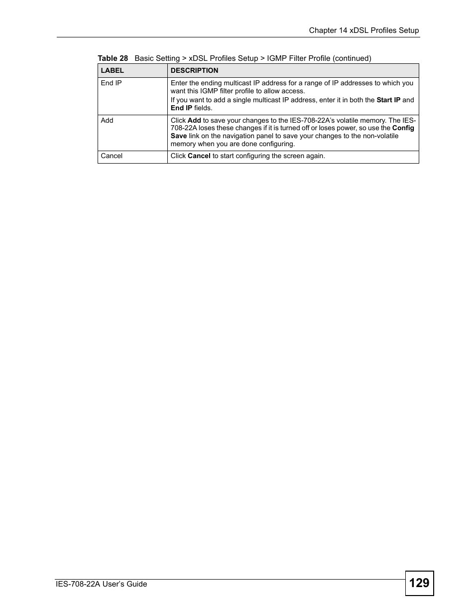 ZyXEL Communications IES-708-22A User Manual | Page 129 / 448