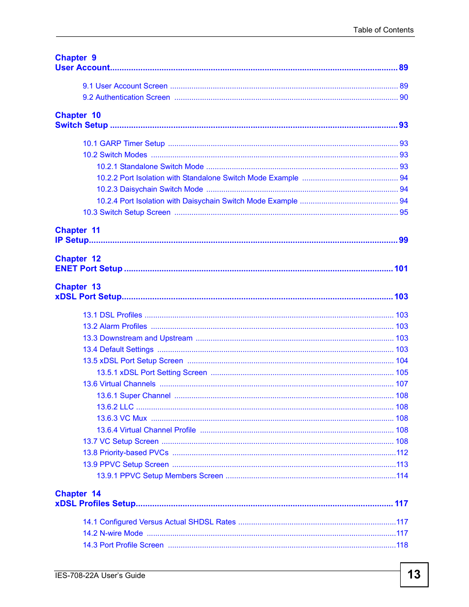 ZyXEL Communications IES-708-22A User Manual | Page 13 / 448