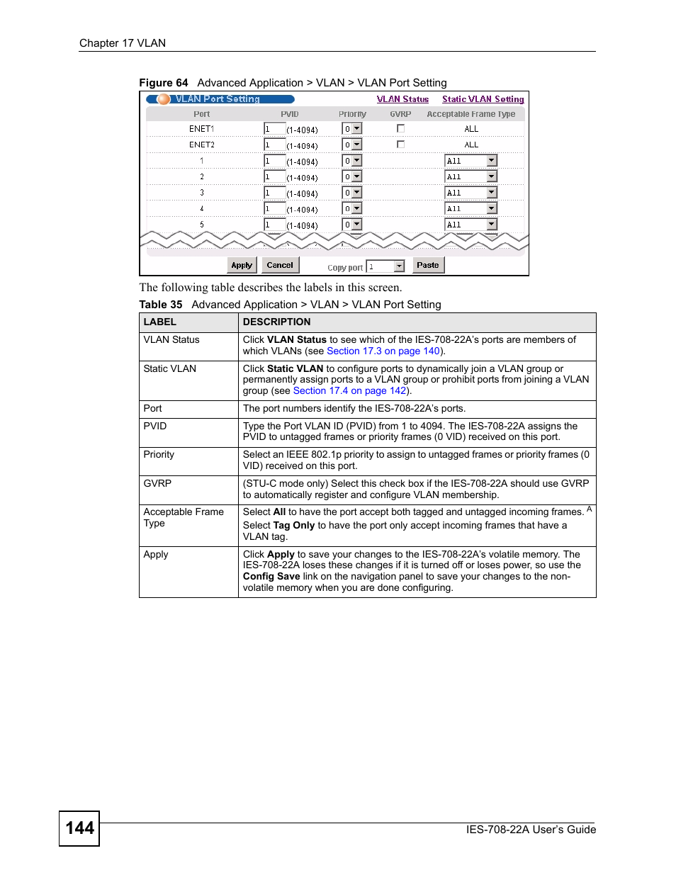 ZyXEL Communications IES-708-22A User Manual | Page 144 / 448