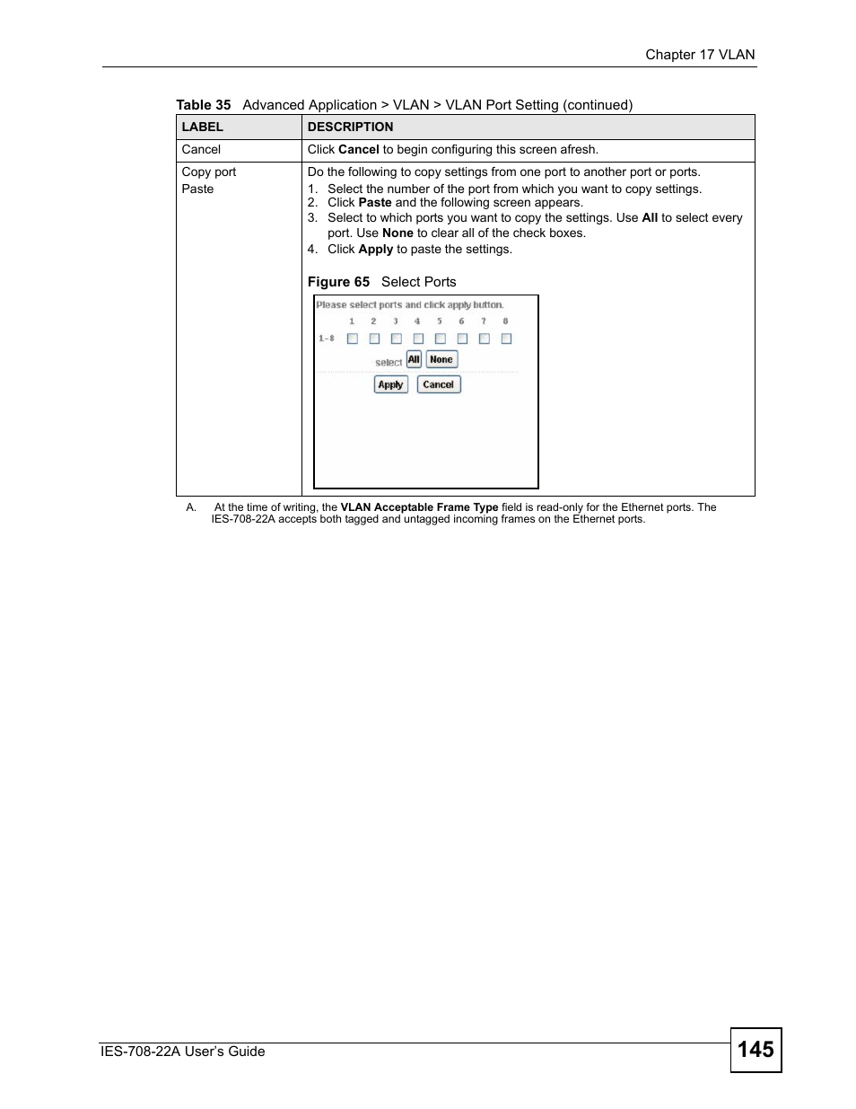 Figure 65 select ports | ZyXEL Communications IES-708-22A User Manual | Page 145 / 448