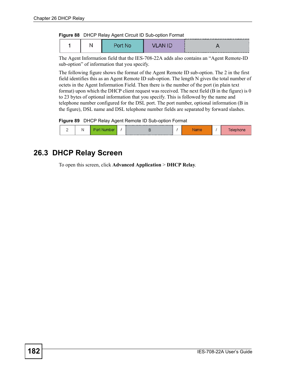 3 dhcp relay screen | ZyXEL Communications IES-708-22A User Manual | Page 182 / 448