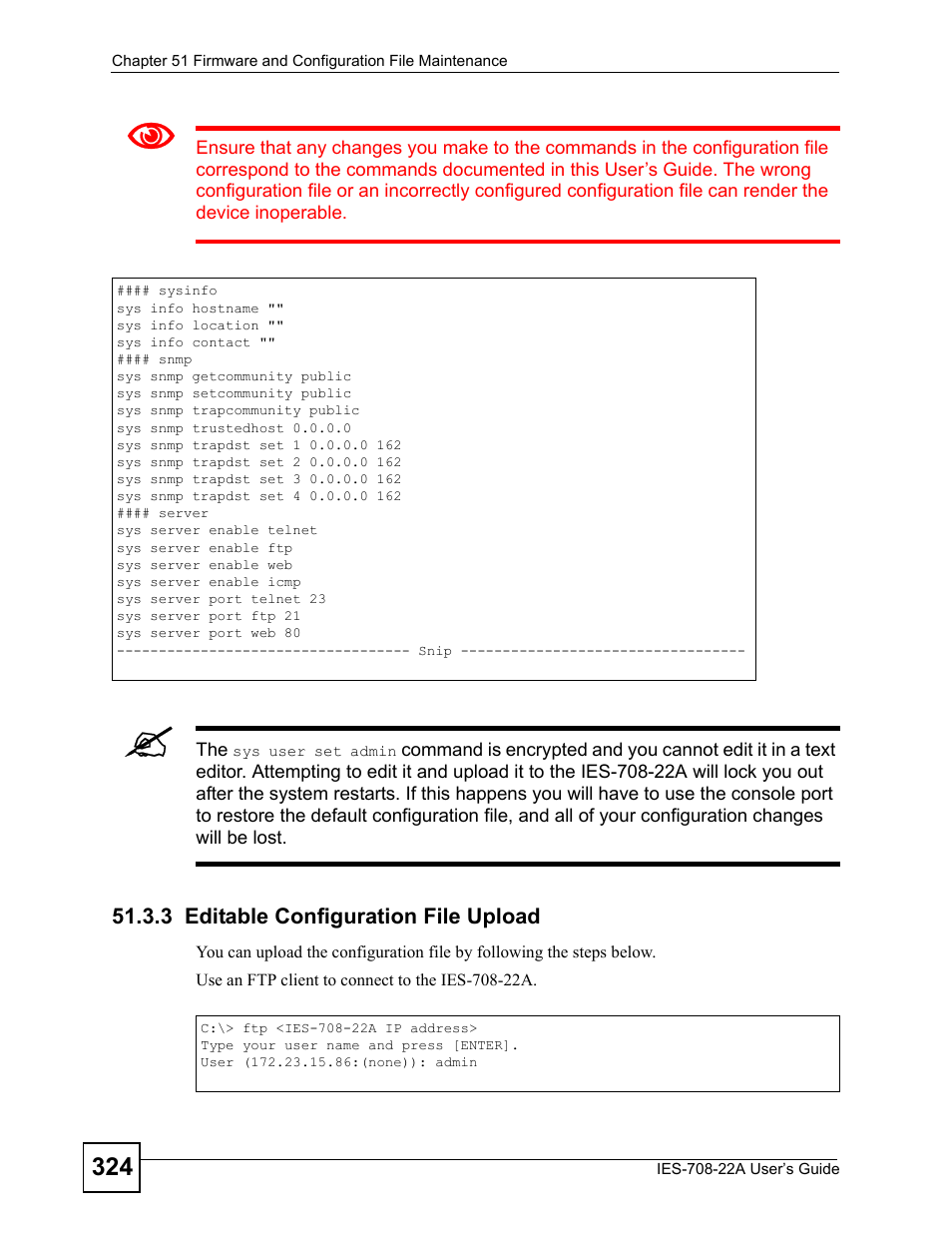 3 editable configuration file upload | ZyXEL Communications IES-708-22A User Manual | Page 324 / 448