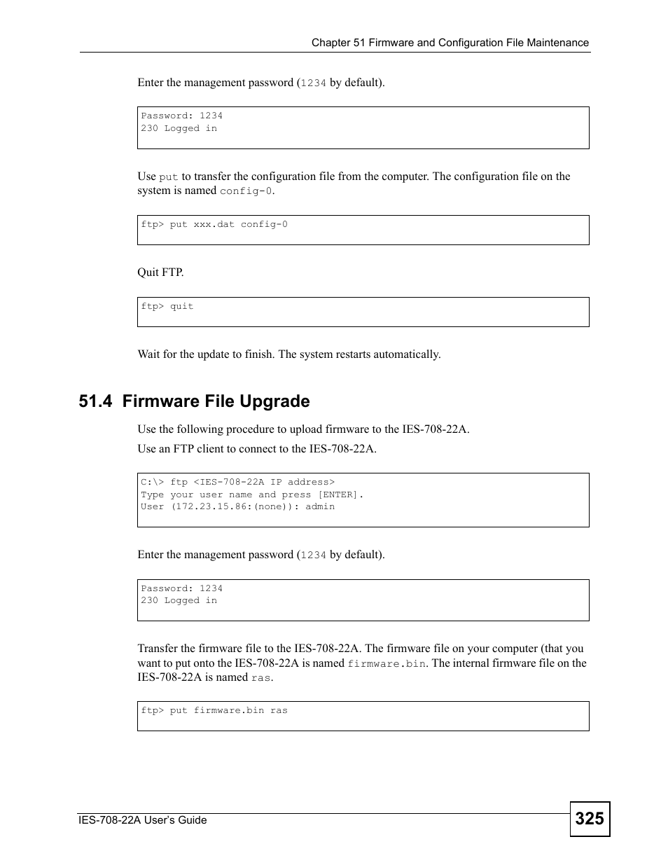 4 firmware file upgrade | ZyXEL Communications IES-708-22A User Manual | Page 325 / 448