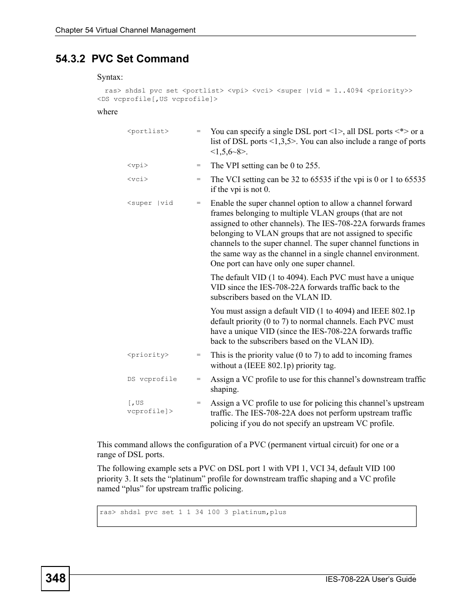 2 pvc set command | ZyXEL Communications IES-708-22A User Manual | Page 348 / 448