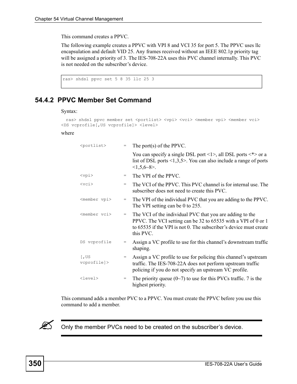 2 ppvc member set command | ZyXEL Communications IES-708-22A User Manual | Page 350 / 448