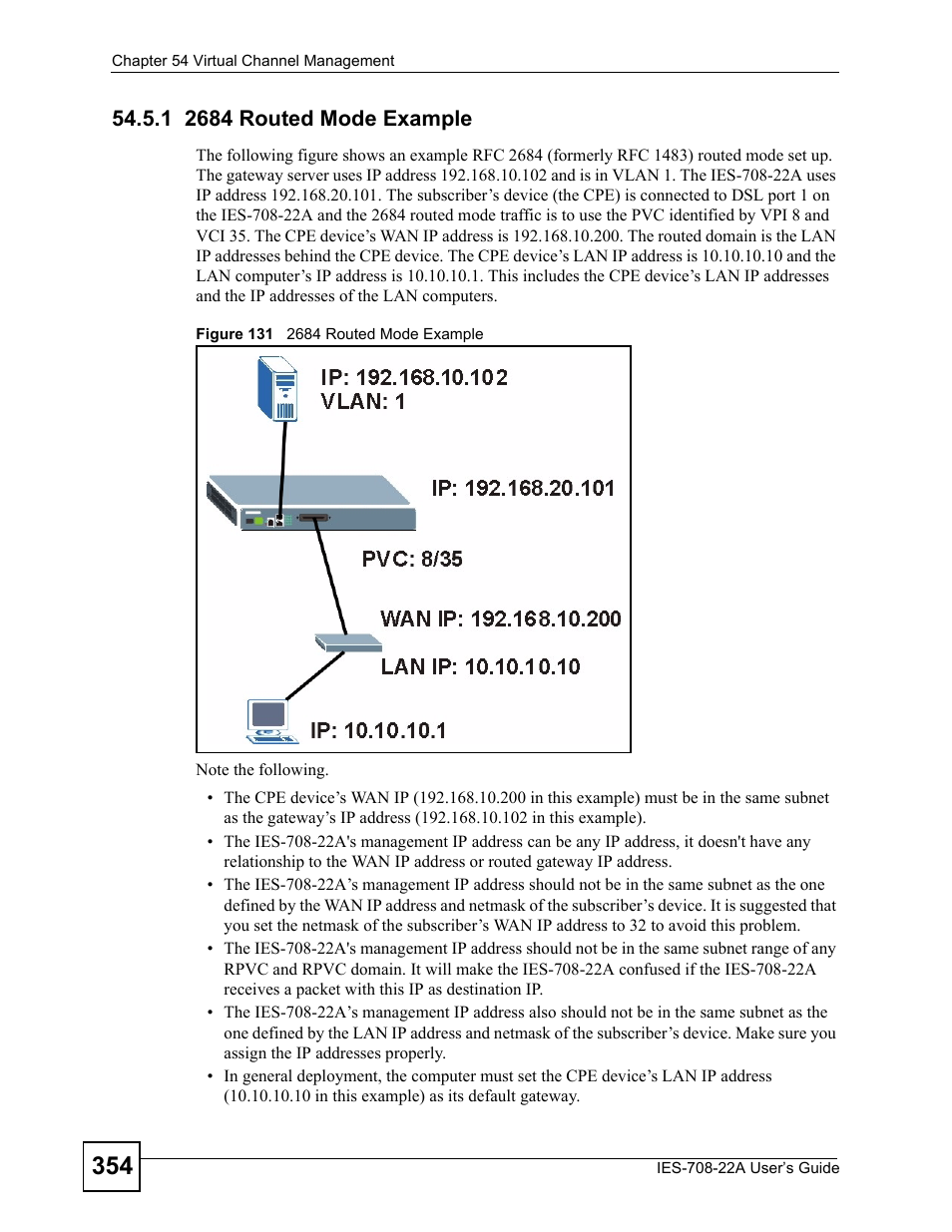 1 2684 routed mode example, Figure 131 2684 routed mode example | ZyXEL Communications IES-708-22A User Manual | Page 354 / 448